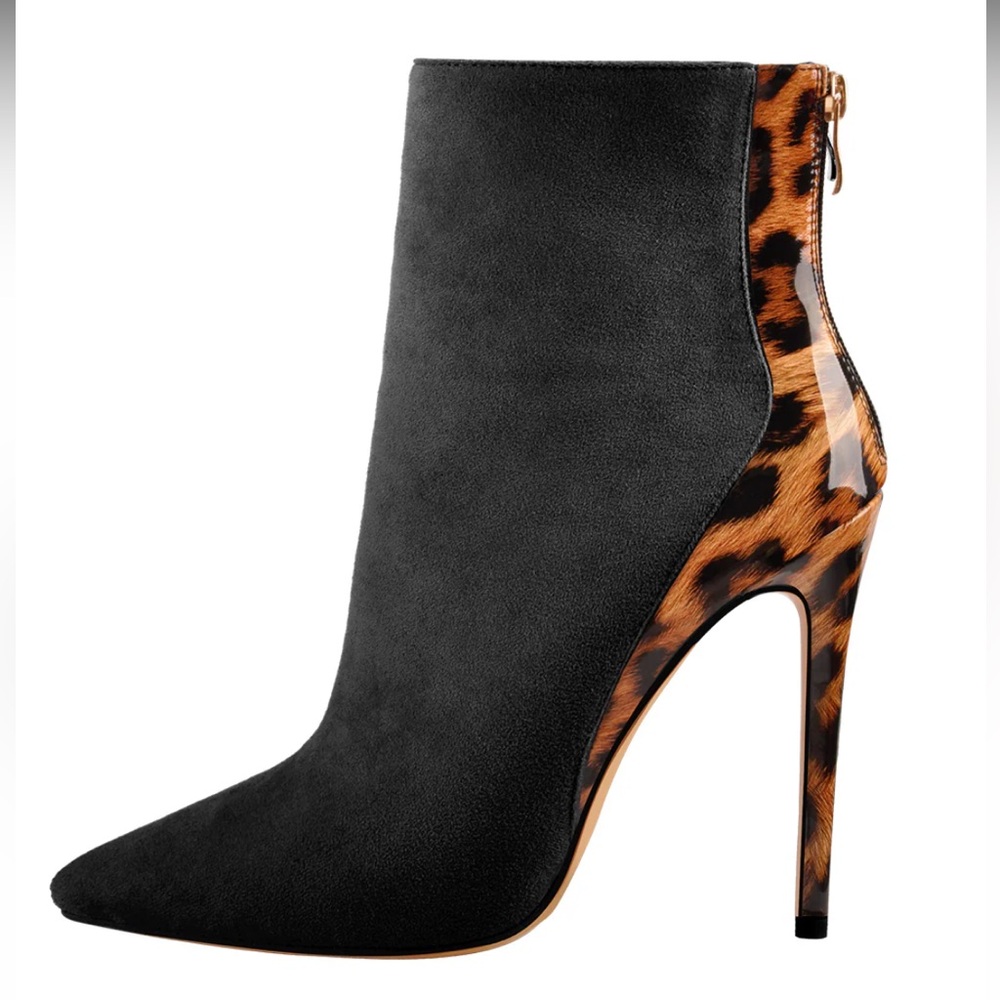 Leopard Black Stiletto Ankle Boots EU 38